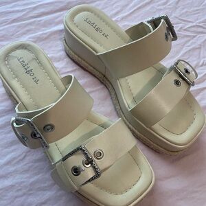 Indigo Beige Buckle Sandals